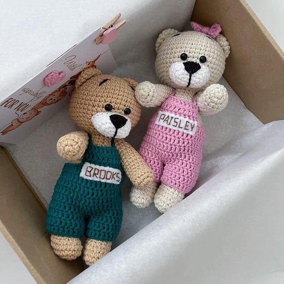Personalized Tiny Crochet Teddy Bear Plushie With Name - Available