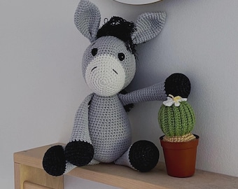 Crochet Donkey Plush, Gray Amigurumi Ranch Decoration