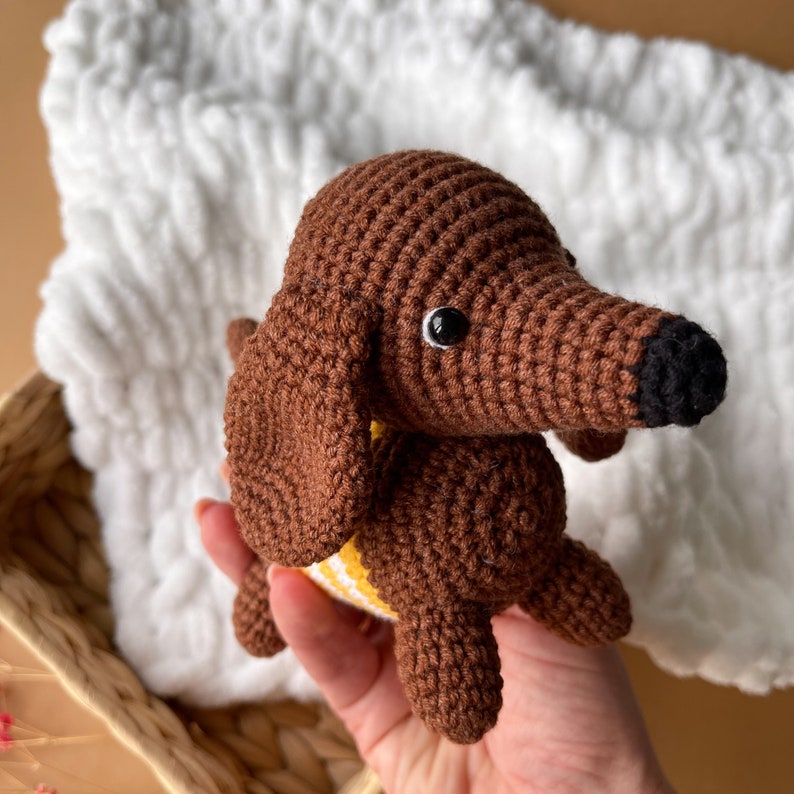 Dachshund plush crochet, Cute little dog, Brown, red dachshund, Home crochet animal, Dog lover toy, Puppy plusnie, Dog baby shower decor image 6