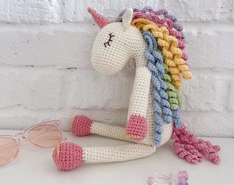 Personalized crochet rainbow unicorn plush - Handmade Christmas gift for little princess