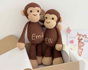 Personalizated crochet monkeys stuffed animals for Big , Little brother 12" and 10" (30 and 25cm)