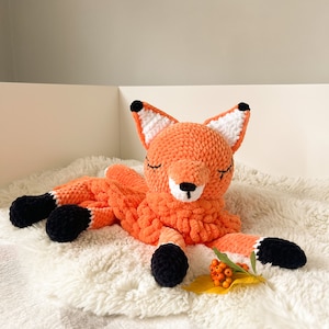 Big orange crochet fox toy stuffed, Keepers for pajamas, BIG Softy Fox, Sleeping bag, 1st birthday gift, Christmas baby gift
