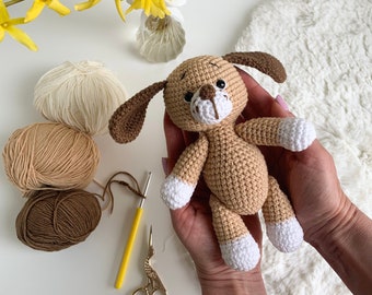 Crochet stuffed dog, Baby dog toy,  Handmade home animal, Knitting dog, First Birthday Gift