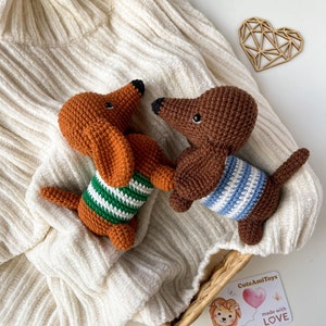 Dachshund plush crochet, Cute little dog, Brown, red dachshund, Home crochet animal, Dog lover toy, Puppy plusnie, Dog baby shower decor image 1
