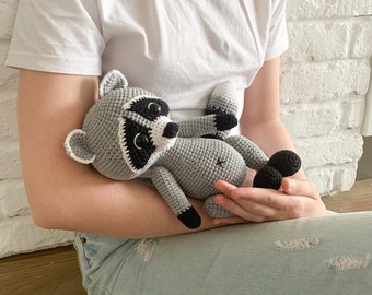 Raccoon plush toy, Realistic crochet animal, Woodland animals, Baby girl boy woodland nursery decor, Long distance gift