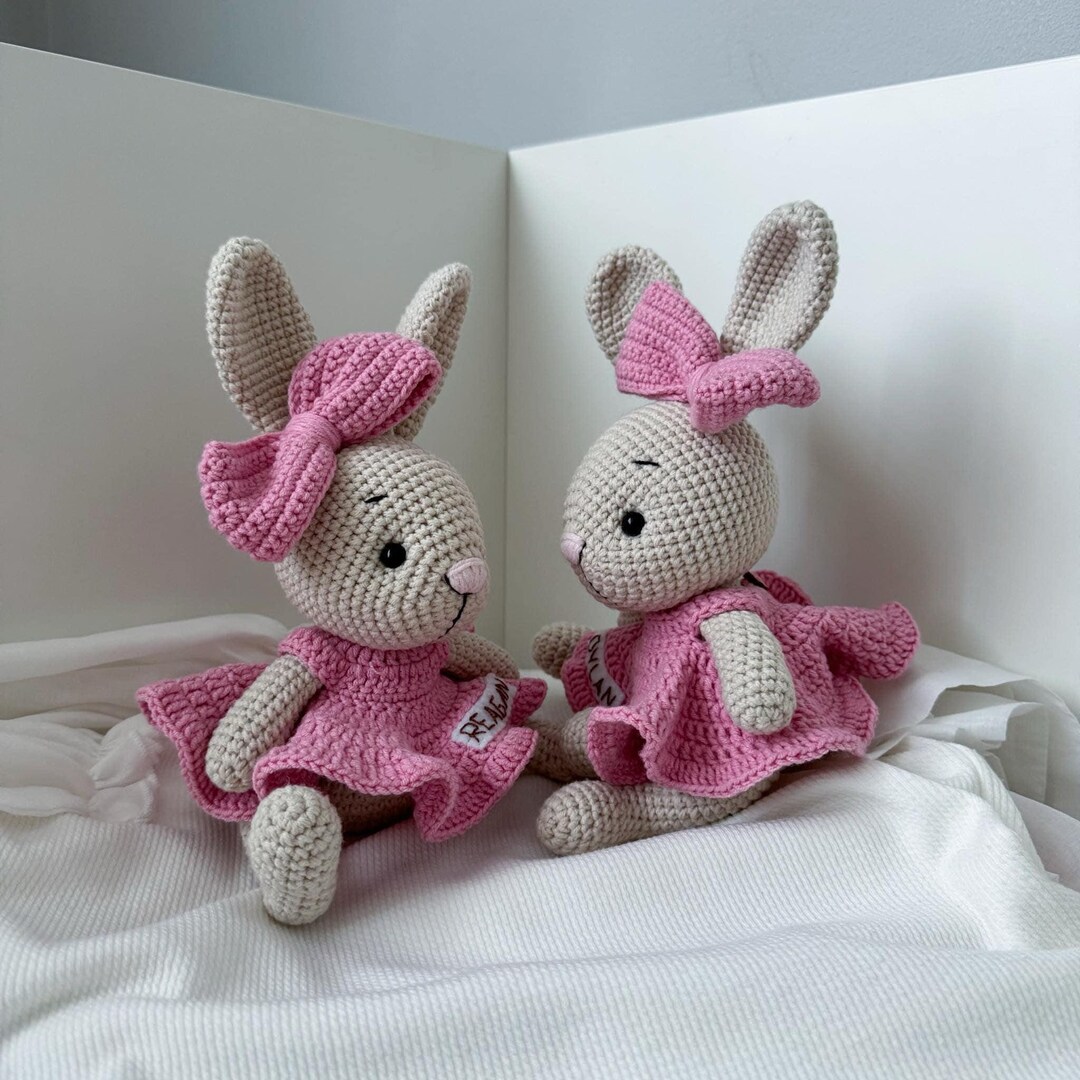Personalized Crochet Bunny in Pink Dress and Bow, Easter Bunny With ...