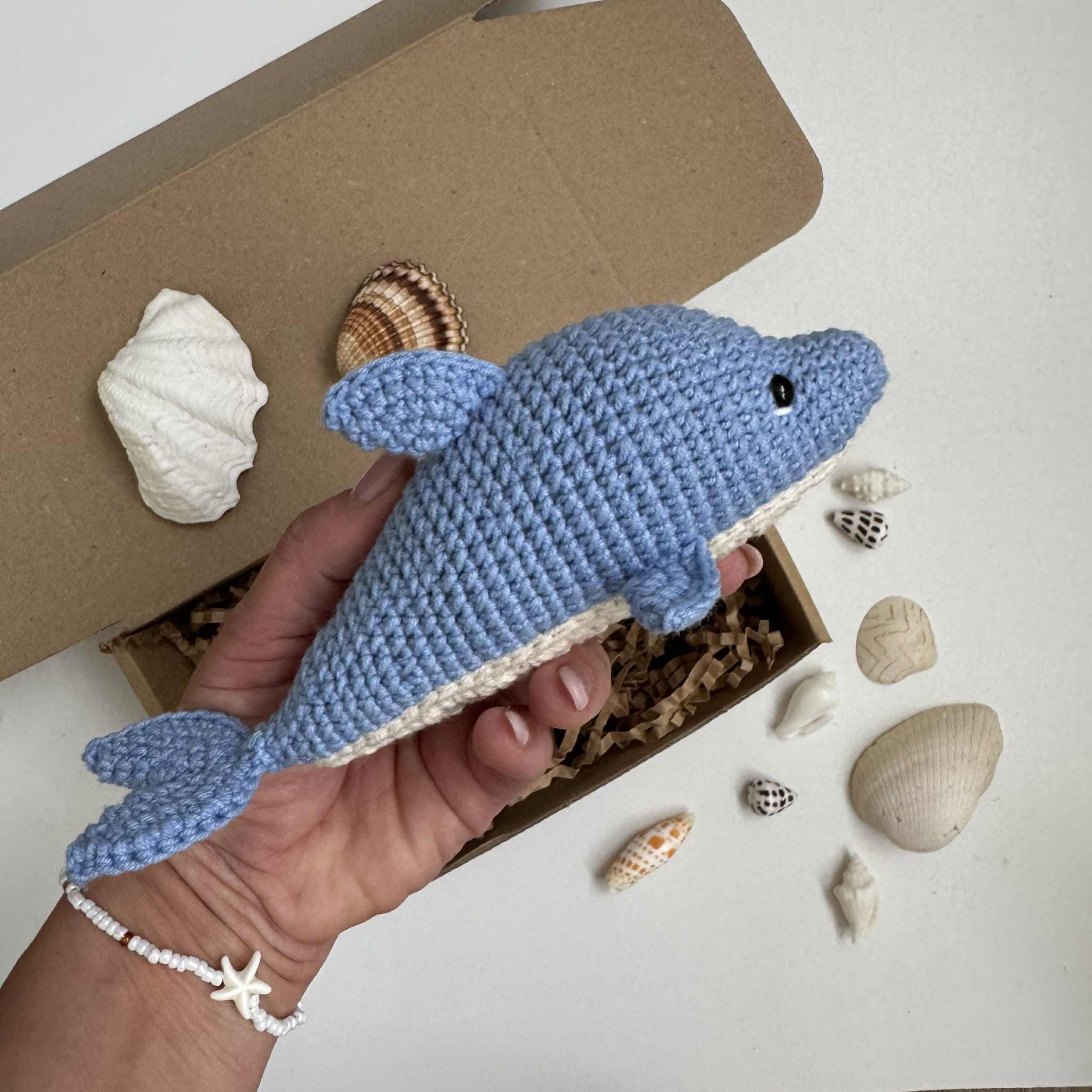 Tiny Crochet Dolphin Toy, Blue Dolphin Amigurumi, Kawaii Plushie