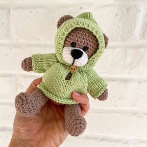 Сute Teddy bear in a hoodie, Crochet brown, beige, gray bear toy, Teddy bear plush, New baby gift, Teddy bear baby shower