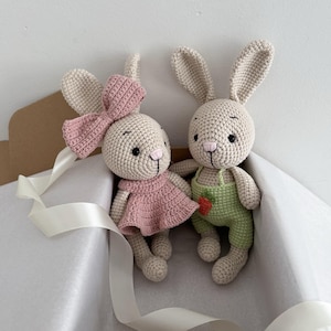 Handgemaakte gehaakte konijnenknuffel, schattige knuffel konijntje, eerste schattig konijntje, amigurumi haas, geboortekaartje cadeau, babyshower konijn