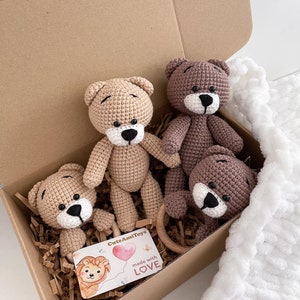 Personalized crochet Teddy Bear, Brown gray bear miniature, Stuffed crochet animals, Teddy Bear baby shower, Newborn props gift image 9