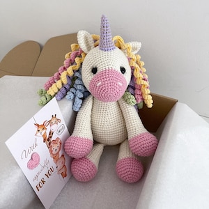 Unicornio arcoíris mágico de crochet, peluche de unicornio para niña, lindo unicornio de peluche, regalo de cumpleaños para niña, decoración de guardería