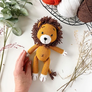 Crochet boho Lion latte mustard plush toy or safari nursery decor 25 cm / 10 inches Birthday gender neutral personalized gift Mustard lion