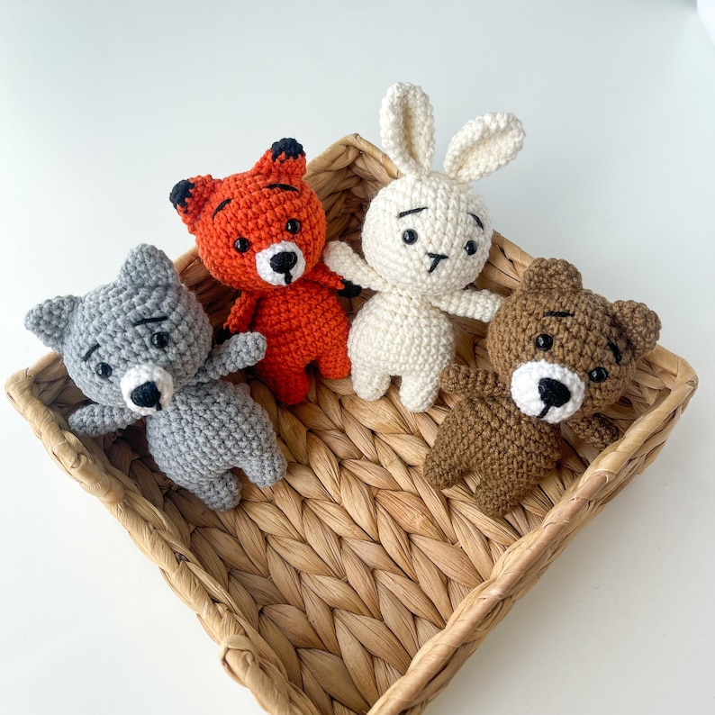 Bear, Bunny, Fox, Wolf woodland animals, Baby nursery decor, Woodland baby shower favors, Small crochet animals image 1