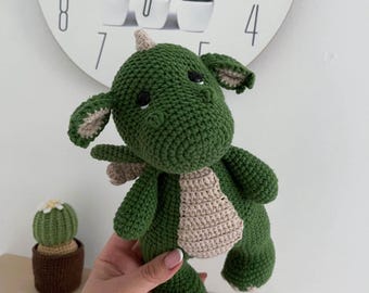 Crochet green dragon plushie,  Handmade amigurumi stuffed animal - 1st birthday gift Baby shower decor
