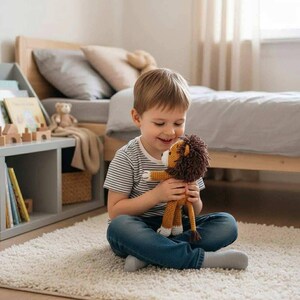 Crochet boho Lion latte mustard plush toy or safari nursery decor 25 cm / 10 inches Birthday gender neutral personalized gift image 10
