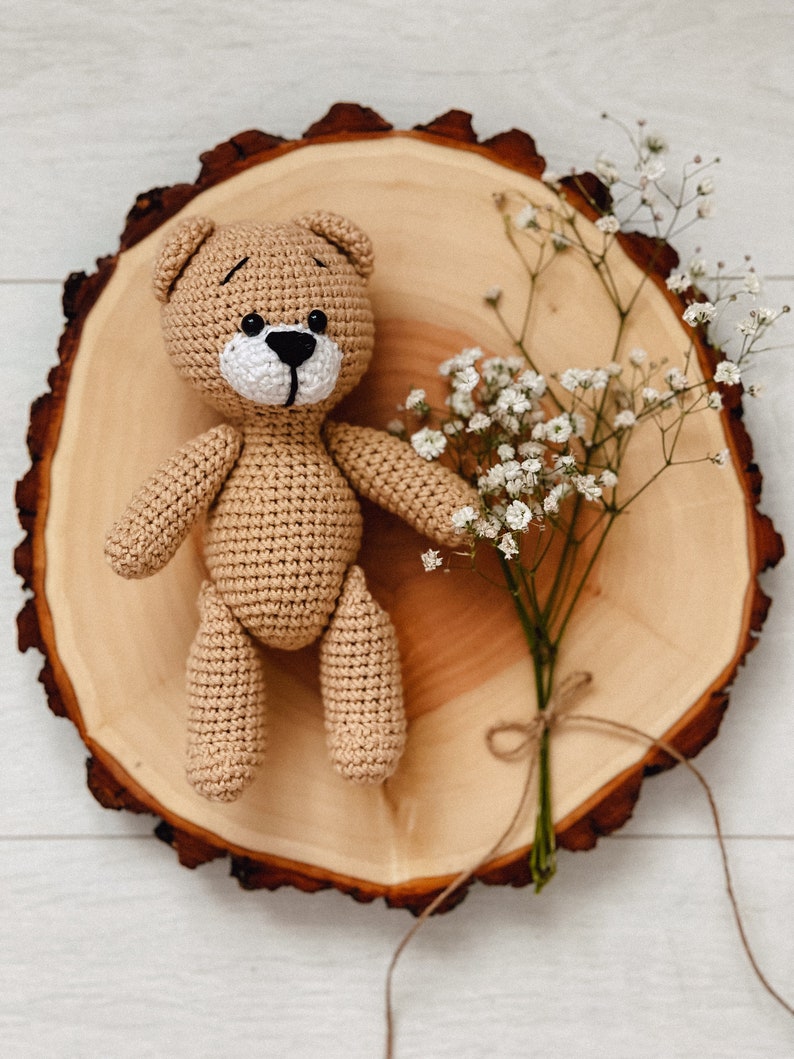 Personalized crochet Teddy Bear, Brown gray bear miniature, Stuffed crochet animals, Teddy Bear baby shower, Newborn props gift image 3