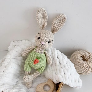 Gehaakt konijn knuffel, handgemaakte knuffel konijn, eerste schattig konijntje, amigurumi haas, geboortekaartje cadeau, babyshower konijn