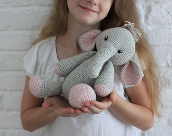 Olifant Babyspeelgoed, Safari dieren, Gepersonaliseerd, Gehaakte dieren, Knuffeldier voor baby, Zacht dierenspeelgoed