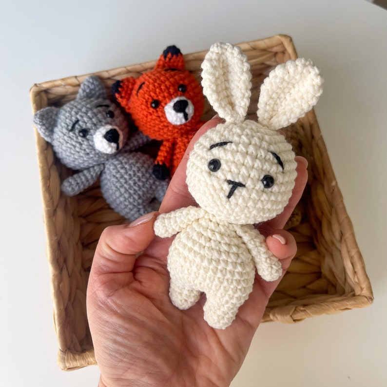 Bear, Bunny, Fox, Wolf woodland animals, Baby nursery decor, Woodland baby shower favors, Small crochet animals Bunny