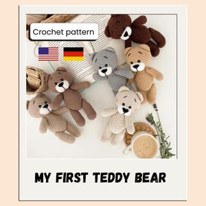 PDF Patrón de crochet Mi primer osito de peluche en inglés y alemán, Tutorial de peluche amigurumi, PRODUCTO DIGITAL