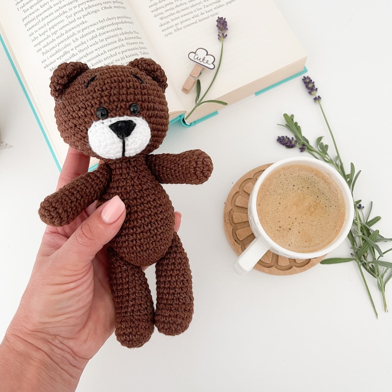 Personalized crochet Teddy Bear, Brown gray bear miniature, Stuffed crochet animals, Teddy Bear baby shower, Newborn props gift image 4