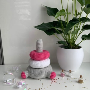 Unicorn stacking toy for kids , Crochet baby pyramid, Baby education ring stacker toy, Unicorn plush toy, First Second birthday gift image 4