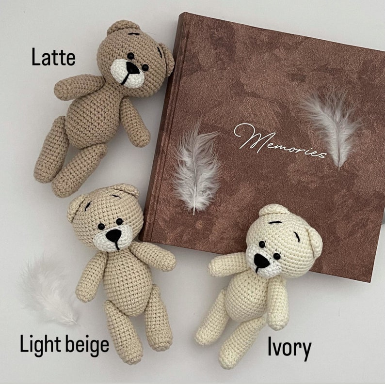Personalized crochet Teddy Bear, Brown gray bear miniature, Stuffed crochet animals, Teddy Bear baby shower, Newborn props gift image 7