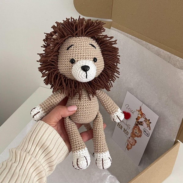 Cute crochet Lion in a vest, Boho Lion nursery decor, Lion baby shower gift, 1st birthday boy gift,  Personalized plush lion, Safari nursery