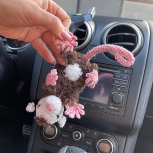 Opossum plush car accessories, Crochet opossum rear view mirror charm, Car interior, Dashboard decor, Gift for women, girlfriend, her