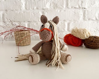 Little crochet horse, pony plusnie toy, crochet farm animals, horse miniature, 2 st birthday gift for boy
