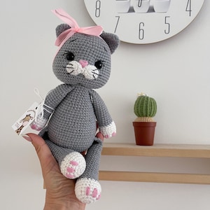 Crochet cat plushie toy 10 inches / 25 cm tall   birthday girl gift