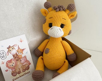 Cute crochet plush giraffe, Yellow White Beige giraffe amigurumi toy, Newborn gift, Safari baby shower decoration,