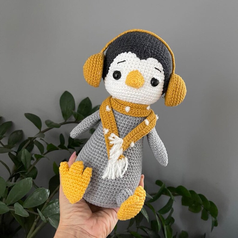 Cute penguin plush, Amigurumi penguin, Crochet animals, Penguin baby shower gift, Toddler stuffed toy, 1st birthday boy girl gift, Mustard