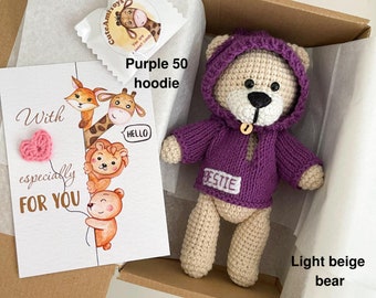 Crochet Teddy Bear in a hoodie, Teddy bear with name, Personalized Bear for baby