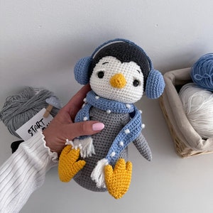 Cute penguin plush, Amigurumi penguin, Crochet animals, Penguin baby shower gift, Toddler stuffed toy, 1st birthday boy girl gift, Blue