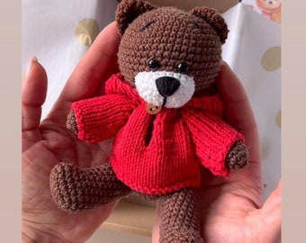 Cute crochet teddy bear plush in color hoodie, Best gift for toddler baby, Gender announcement teddy bear, Congrats on pregnancy gift