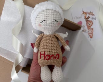 Ángel de la guarda de peluche con alas, regalo de bautismo, amigurumi hecho a mano, regalo para bebé, muñeco de peluche navideño.