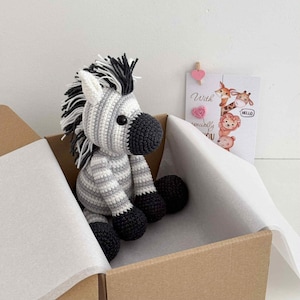 Crochet zebra stuffed animal, Finished handmade zebra plush, African amigurumi crochet animal, Rainbow and natural color zebra doll