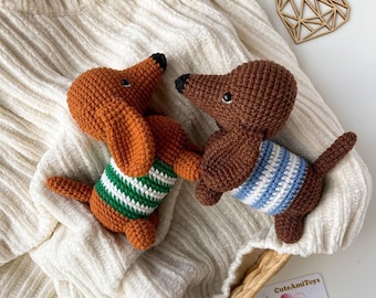 Peluche bassotto all'uncinetto - Colore dell'outfit disponibile, Animali domestici fatti a mano, Peluche cucciolo amigurumi