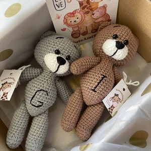 Personalized crochet Teddy Bear, Brown gray bear miniature, Stuffed crochet animals, Teddy Bear baby shower, Newborn props gift image 8