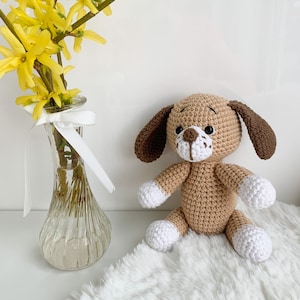 Crochet stuffed dog, Baby dog toy, Handmade home animal, Knitting dog, First Birthday Gift image 3