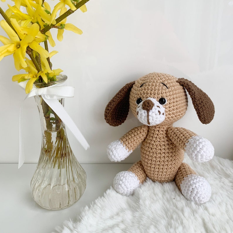 Crochet stuffed dog, Baby dog toy, Handmade home animal, Knitting dog, First Birthday Gift image 3