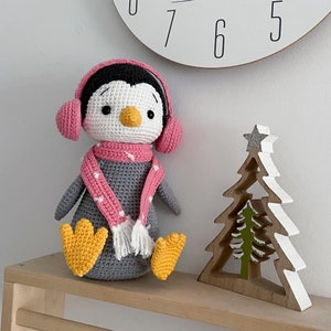 Cute penguin plush, Amigurumi penguin, Crochet animals, Penguin baby shower gift, Toddler stuffed toy, 1st birthday boy girl gift, Pink