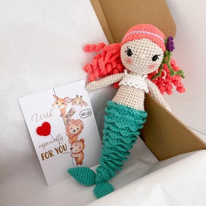 Adorable mermaid is a great gift for every little princess, Crocheted plush doll is a unique item for toddler girl, Mermaid party decoration