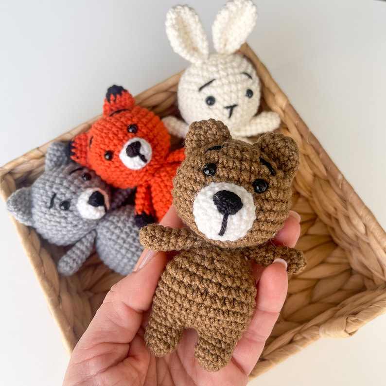 Bear, Bunny, Fox, Wolf woodland animals, Baby nursery decor, Woodland baby shower favors, Small crochet animals Bear