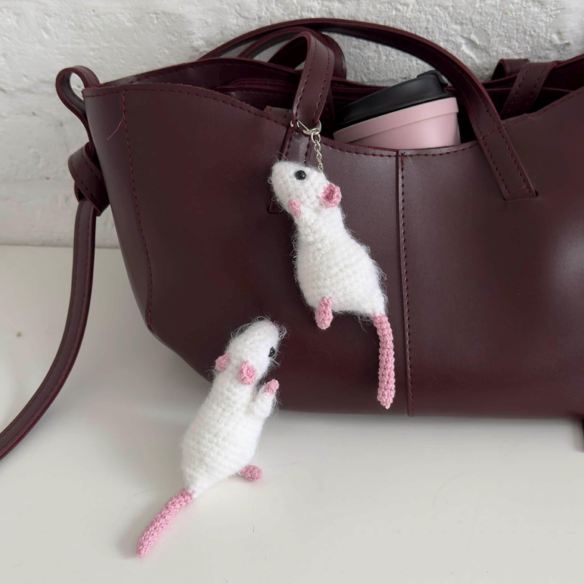 Crocheted Rat Rearview Mirror Decor, Cute Plush Keychain