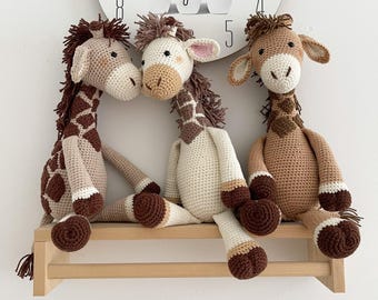 Crochet boho giraffe plush toy, Giraffe stuffed animal, Beige Latte Ecru safari decor, Large giraffe plushie, Birthday gift