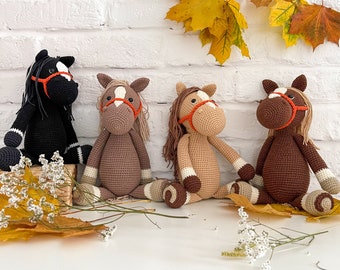 Cute crochet horse plush, Brown beige black stuffed horse, farmhouse decor, farm animals, 1st birhday gift for baby