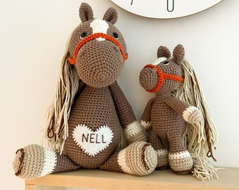 Mamá y bebé de caballo de ganchillo, muñeca de felpa de caballo, animales de ganchillo de granja, lindo juguete de rancho para niños, idea de regalo para amantes de los caballos, regalo de larga distancia