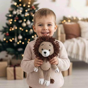 Crochet boho Lion latte mustard plush toy or safari nursery decor 25 cm / 10 inches Birthday gender neutral personalized gift image 1